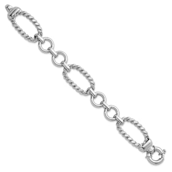 Rhodium Over Sterling Silver Polished and Twisted Link Bracelet