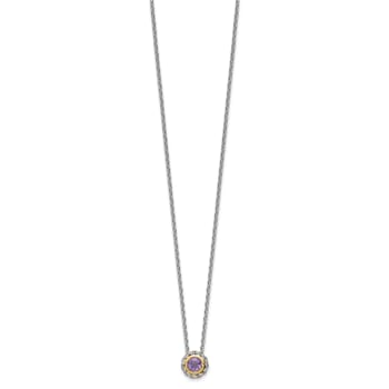 Sterling Silver Antiqued with 14K Accent Amethyst Slide Necklace