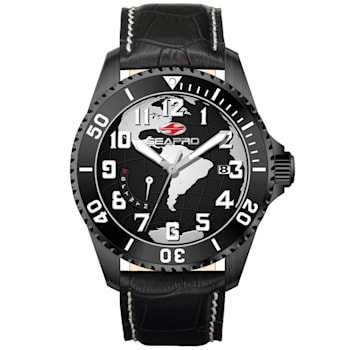 Seapro Men's Voyager Black Dial and Bezel, Black Leather Strap Watch