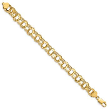 14k Yellow Gold 7.5mm Triple Link Charm Bracelet