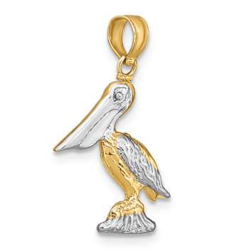 14K Two-tone Gold  3D Textured Small Standing Pelican Charm
