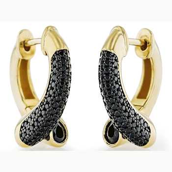 Black Spinel Bypass Hoop Earrings In 18K Gold Over Sterling Silver