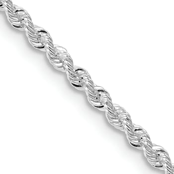 Rhodium Over Sterling Silver 2.3mm Solid Rope Chain
