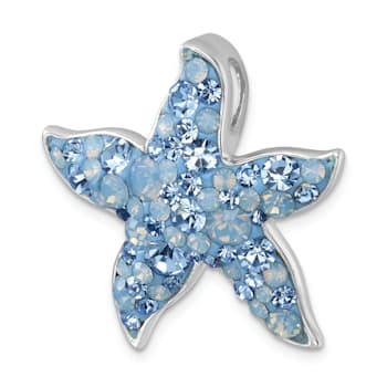 Rhodium Over Sterling Silver Polished Crystal Starfish Chain Slide Pendant