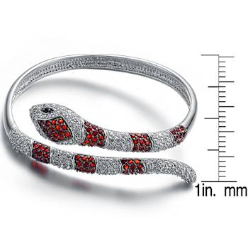 Ruby Color CZ Serpent Cuff Bracelet In Sterling Silver