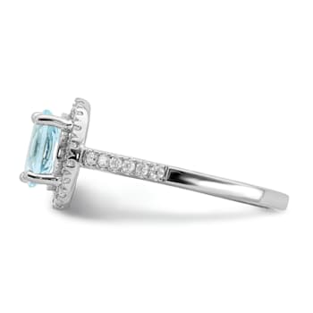 Rhodium Over 14K White Gold Aquamarine Diamond Halo Engagement Ring