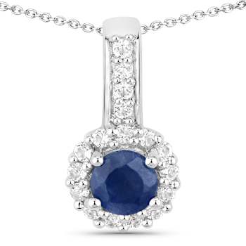 Blue Sapphire And White Topaz Pendant And Earring Set In Sterling Silver