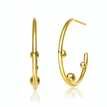 Beaded Open Hoop Earrings In 14K Gold Over Brass