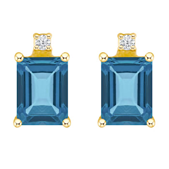 6x4mm Emerald Cut London Blue Topaz with Diamond Accents 14k Yellow Gold
Stud Earrings