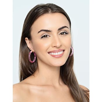 14K Yellow Gold Over Sterling Silver Painted Hoops in Pink