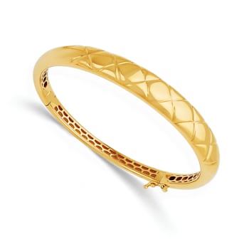 14K Yellow Gold Polished Textured Hinged Bangle