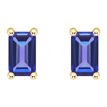 5x3mm Emerald Cut Tanzanite 14k Yellow Gold Stud Earrings