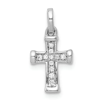 Rhodium Over 14k White Gold Small Diamond Latin Cross Pendant