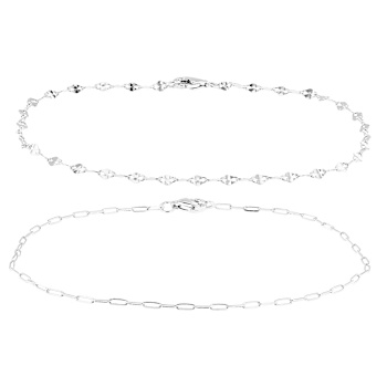 Petite Mirror And Paperclip Chain Bracelet Set In Sterling Silver