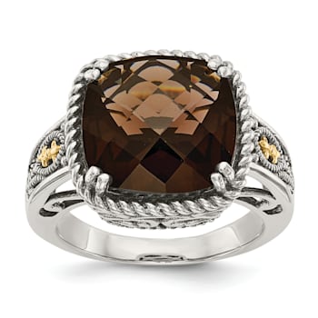Sterling Silver with 14K Accent Antiqued Smoky Quartz Ring