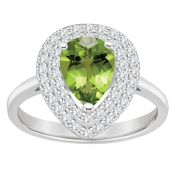 8x5mm Pear Shape Peridot And White Topaz Accents Rhodium Over Sterling
Silver Double Halo Ring