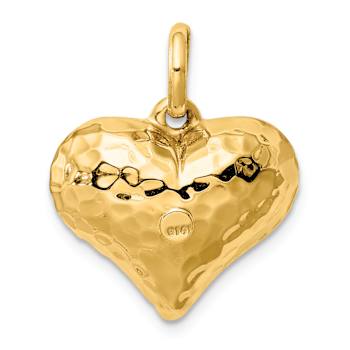 14k Yellow Gold Polished and Hammered 3D Heart Pendant