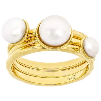 Cultured Freshwater Pearl Ring Set in 18k Gold Over Silver
