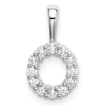 Rhodium Over 14K White Gold Lab Grown Diamond Letter O Initial Pendant
