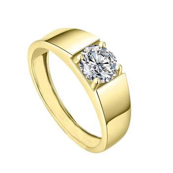 Square CZ Slim Band Ring In 14K Gold Over Brass