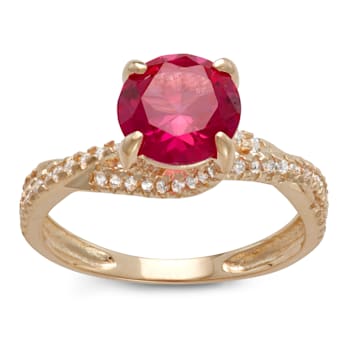 Lab Created Ruby 10K Yellow Gold Twist Ring 2.48ctw