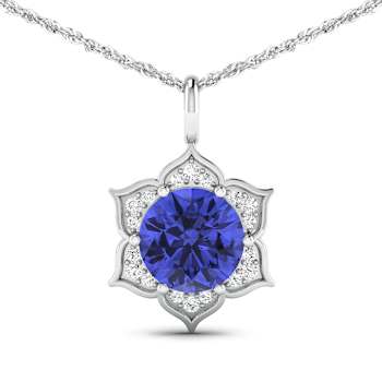 2.02ctw 14K White Gold Tanzanite and White Diamond Pendant with 18 inch
Cable Chain