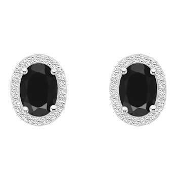 7x5mm Oval Black Onyx And Created White Sapphire 10k White Gold Halo
Stud Earrings