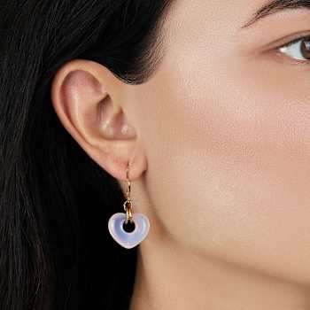 Gold Tone Glass Heart Drop Leverback Earrings