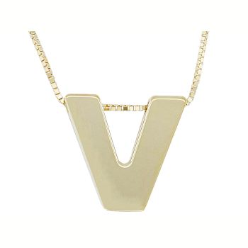 Block Letter V Initial Necklace In 10K Yellow Gold
