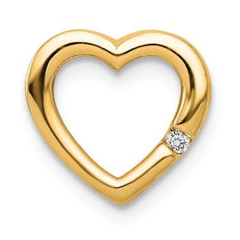 14k Yellow Gold Diamond Heart Chain Slide Pendant