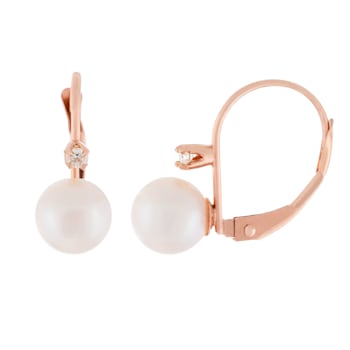 14k Rose Gold Leverback Earring with 6mm Freshwater Pearl and .06CT DTW