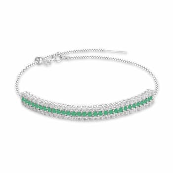 Green Emerald and White Topaz Sterling Silver 3-Row Bolo Tennis Bracelet