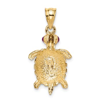 14K Yellow Gold Turtle with Ruby Eyes Pendant