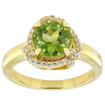 Peridot Round And White Zircon Halo Ring In 18K Gold Over Sterling
Silver 3.03ctw