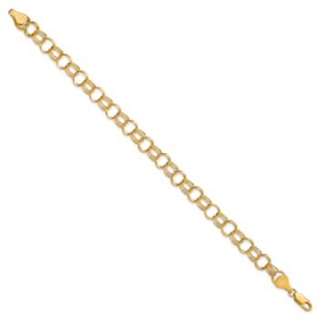 14k Yellow Gold 7mm Solid Triple Link Charm Bracelet