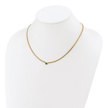14K Yellow Gold Emerald Curb 18 inch Necklace