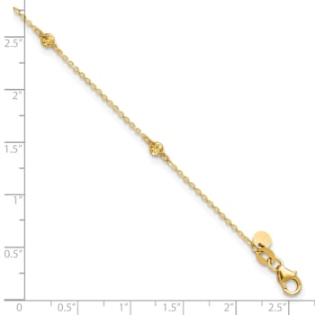 14K Yellow Gold Polished Diamond-cut 9-inch Plus 1-inch Extension Anklet