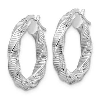 Rhodium Over 14k White Gold 11/16" Twisted and Textured Round Hoop Earrings