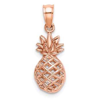 14k Rose Gold Polished and Textured 3D Pineapple Pendant