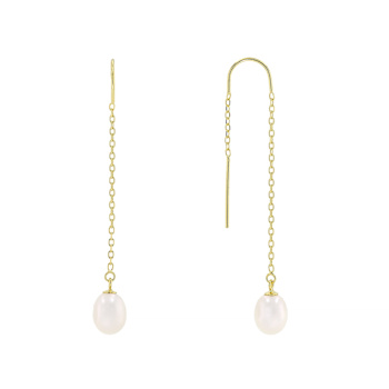 Freshwater Pearl Threader Earrings In 14K Gold Over Sterling Silver