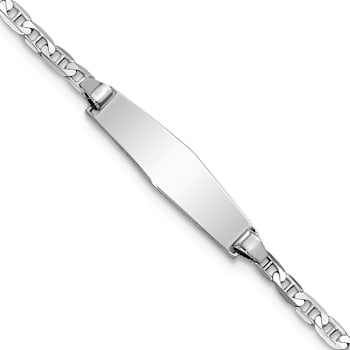 Rhodium Over 14k White Gold Soft Diamond Shape Mariner Link ID Bracelet