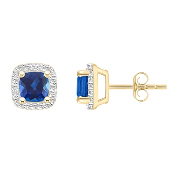 5mm Cushion Created Sapphire And Created White Sapphire 10k Yellow Gold
Halo Stud Earrings