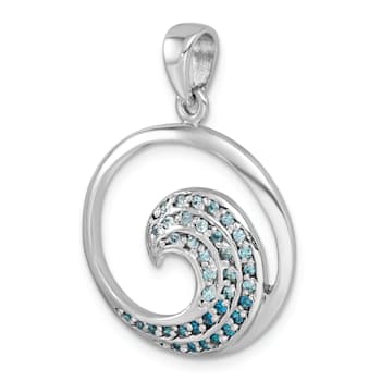 Rhodium Over Sterling Silver Polished Cubic Zirconia Wave Pendant