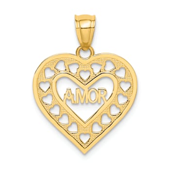14k Yellow Gold Textured Amor in Cut-Out Heart Charm