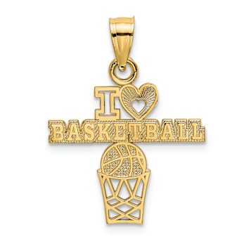 14k Yellow Gold Textured I Love (Heart) Basketball Charm