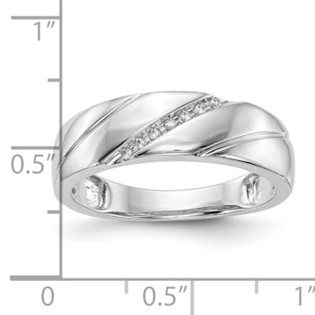 Rhodium Over 14K White Gold Diamond Trio Men's Wedding Band 0.03ctw