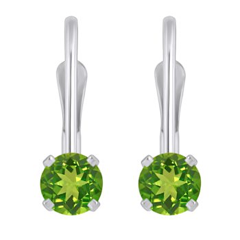 4mm Round Peridot Rhodium Over 14k White Gold Drop Earrings