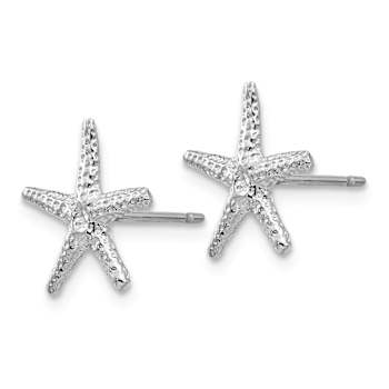 Rhodium Over 14K White Gold Textured 11mm Starfish Stud Earrings