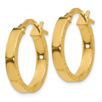 14k Yellow Gold 13/16" Small Diamond-Cut Edge Polished Hoop Earrings