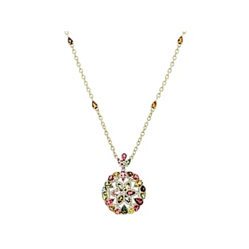 Multi-Color Tourmaline And White Zircon Station Necklace In 18K Gold
Over Sterling Silver 6.86ctw